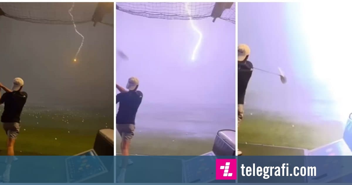 E godet me shkop topin e golfit, derisa fluturon në ajër goditet nga rrufeja