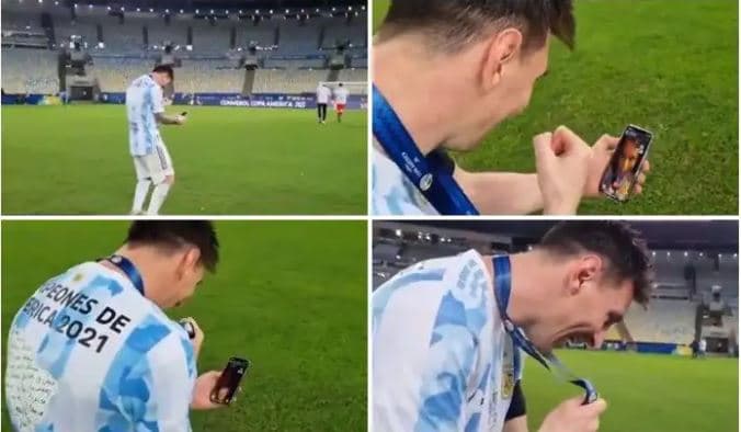 Messi feston me gruan e tij pas fitores të Kupës së Amerikës (VIDEO)