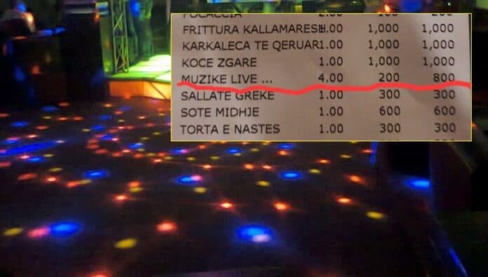 “4 muzika live 800 lekë, shoqëruar me çaj të ftohtë limoni”, fatura e kosovarit në Shqipëri bëhet virale