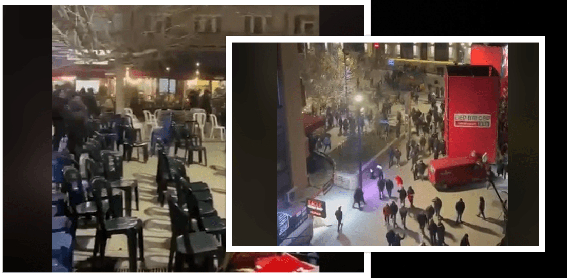 Karrige të zbrazëta dhe njerëz duke u larguar nga tubimi derisa Kurti mban fjalim – pamje nga sheshi
