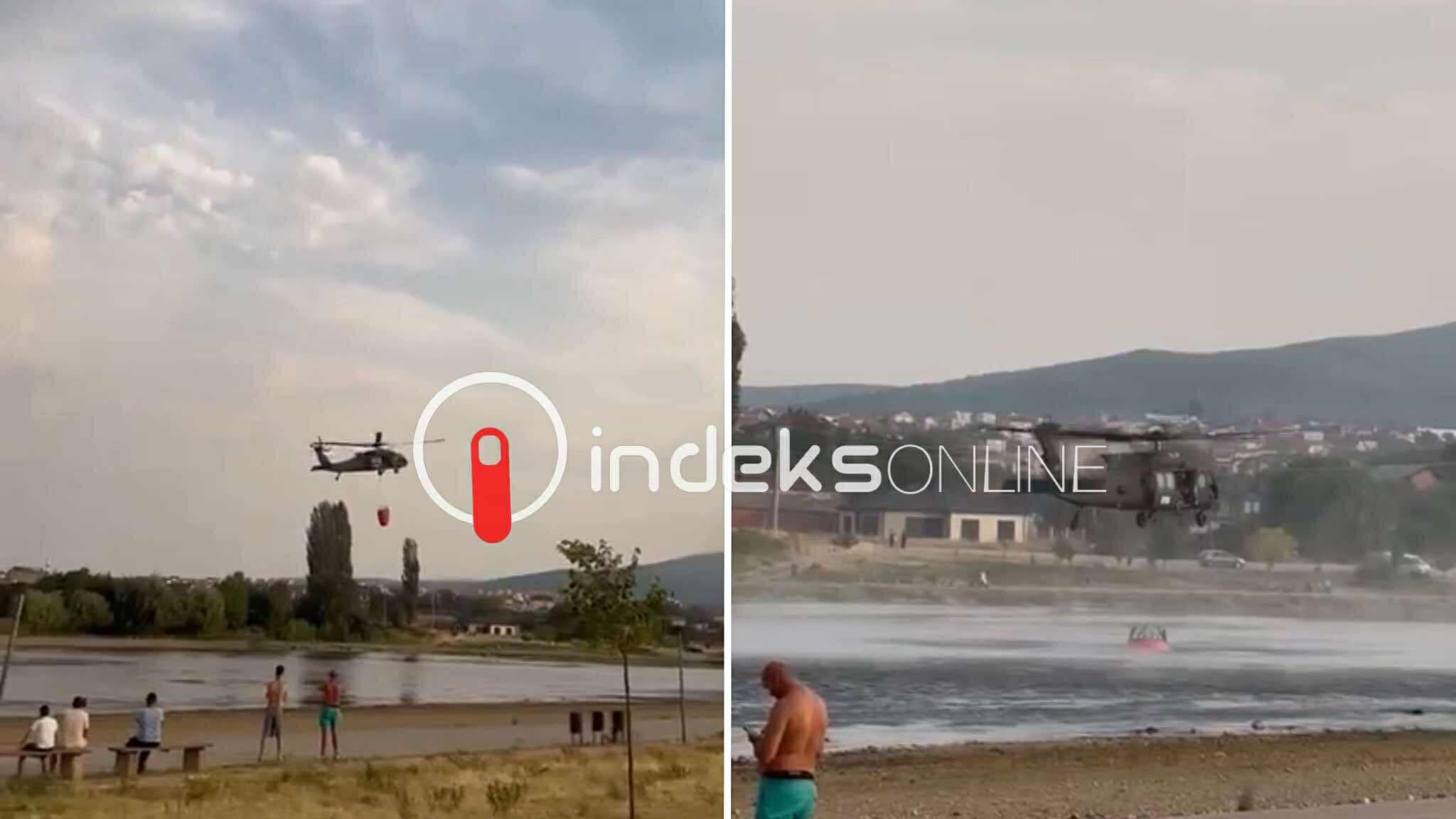Zjarret në rajonin e Mitrovicës/ Helikopteri i KFOR-it furnizohet me ujë në liqenin akumulues
