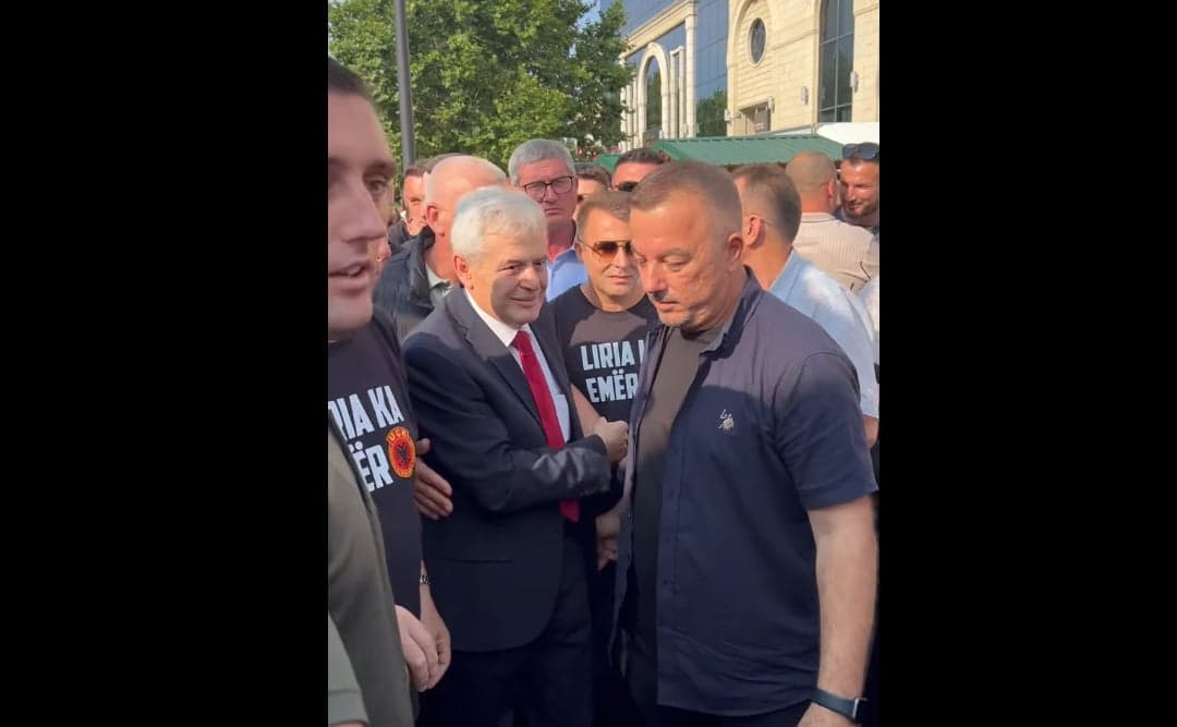 Ali Ahmeti arrin në protestën në përkrahje të ish-krerëve të UÇK-së, e shoqëron Ramiz Lladrovci