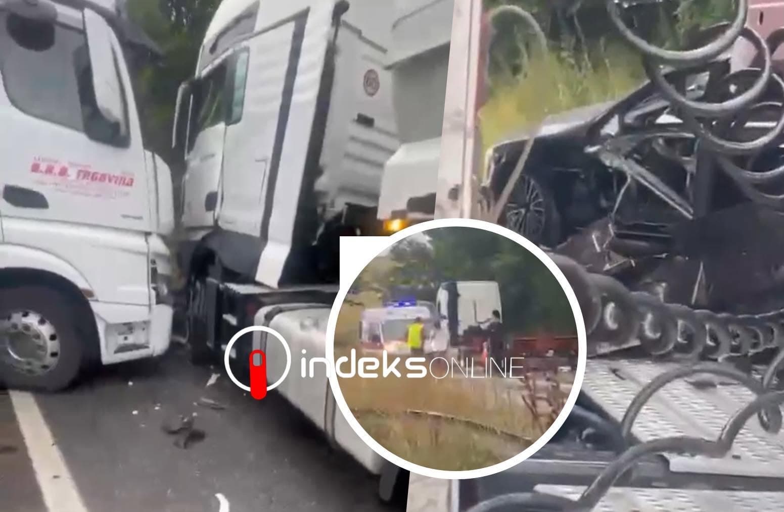 Featured image for Aksident i rëndë në Carralevë, përfshihen tre kamionë dhe një veturë (Video)