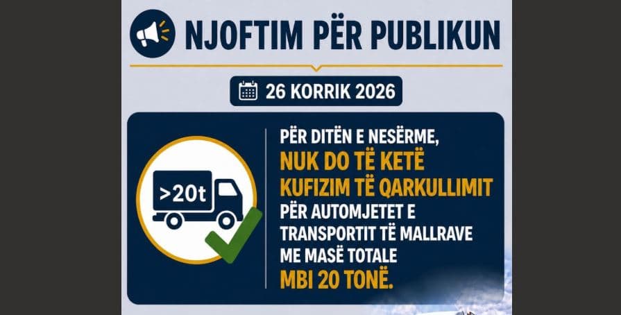 Featured image for Nesër nuk do të ketë kufizim të qarkullimit për kamionët mbi 20 tonë