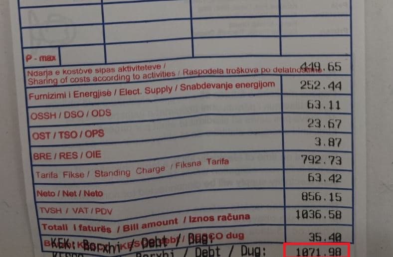Qytetari publikon faturën: Për një market të vogël muajin e kaluar pagova 715 euro rrymë, këtë muaj mbi 1 mijë