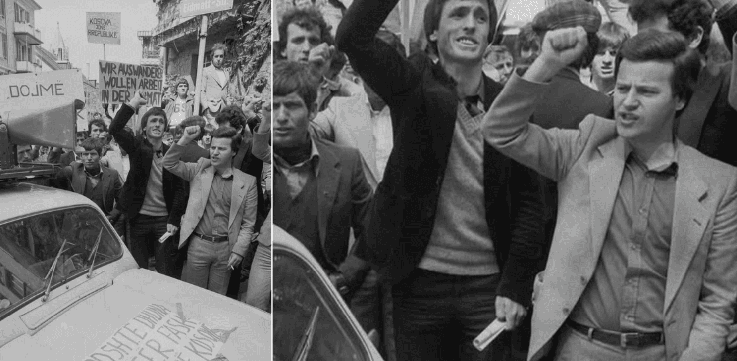 Featured image for Fotografi e rrallë e Bardhosh Gërvallës në demonstratën e vitit 1981 në Zvicër