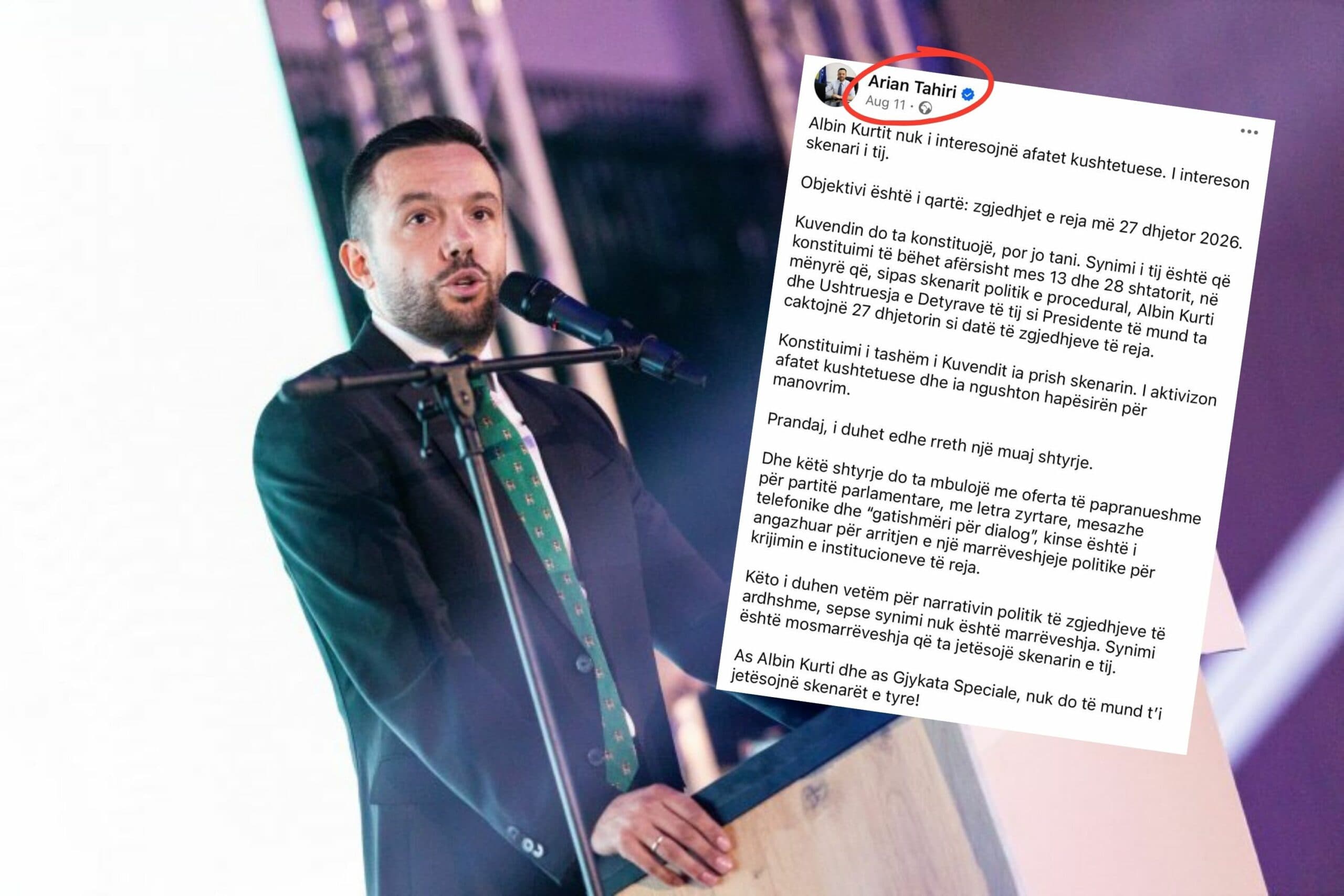 Kur koha konfirmon paralajmërimet: Detajet e postimit të Arian Tahirit nga 11 gushti që përkojnë saktësisht me lëvizjen e fundit të LVV-së për Kuvendin