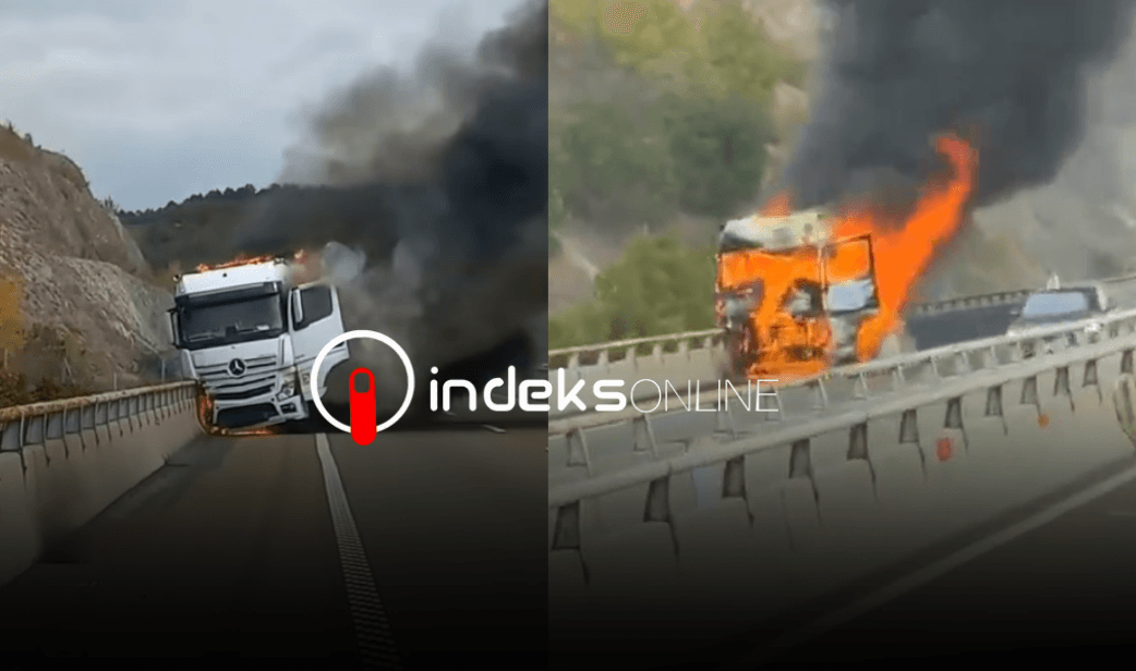 Featured image for Kamioni merr flakë pas vetaksidentit në autostradën ‘Ibrahim Rugova’