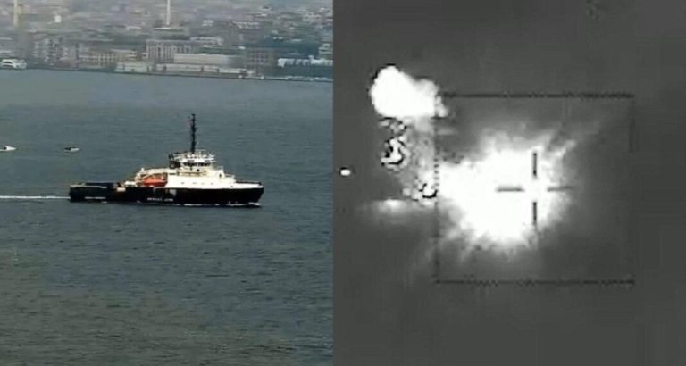 Momenti i papritur për rusët, Ukraina ia çon në ajër anijen me plot armatim (VIDEO)